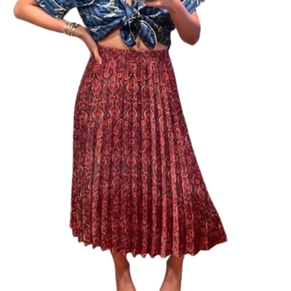 Max Studio Red Patterned Midi Skirt